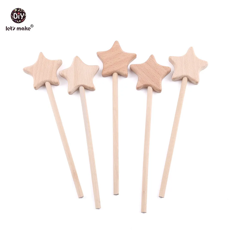 

Let's Make 3pc Baby Toys Beech Wooden Star Wooden Magic Wand Wood Teething Rodent Nursing Gifts Montessori Toys Play Gym Rattles