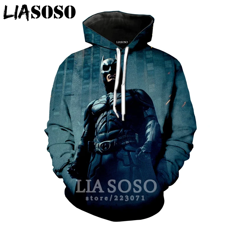 LIASOSO зимняя новая мода для мужчин и женщин 3D принт фильм Бэтмен Толстовка Harajuku
