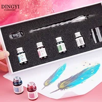 vintage crystal glass dip pen set non carbon gold ink fountain signature calligraphy pen writing tools stationery gift