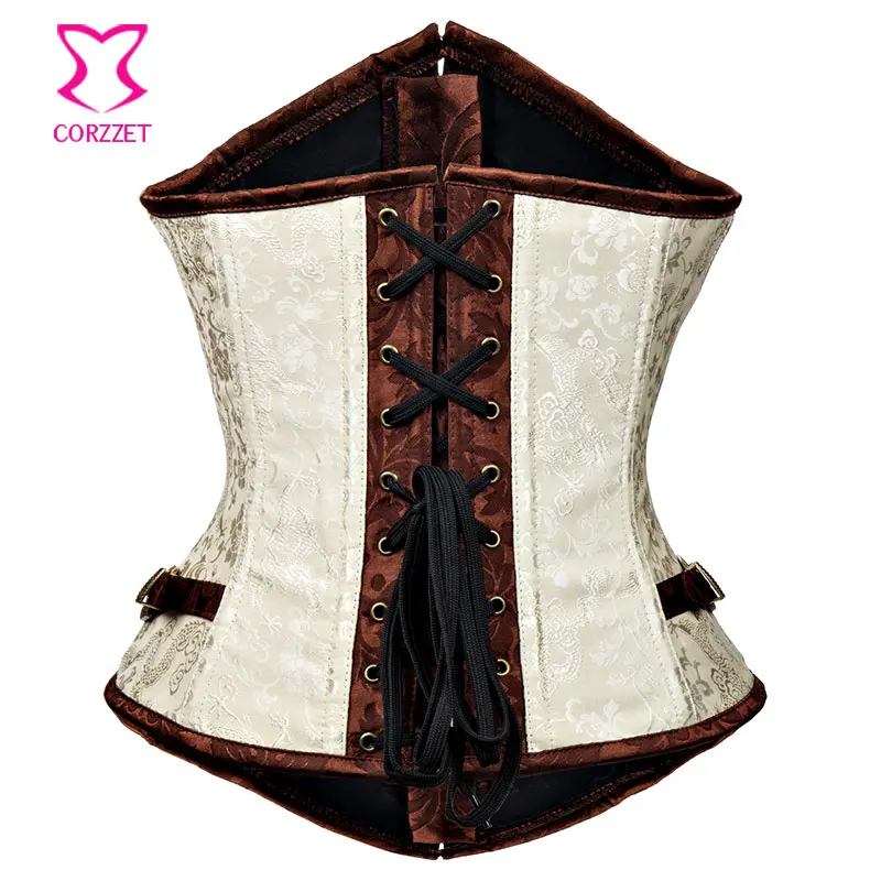 Винтажный коричневый/бежевый корсет под грудью со стальными косточками корсеты