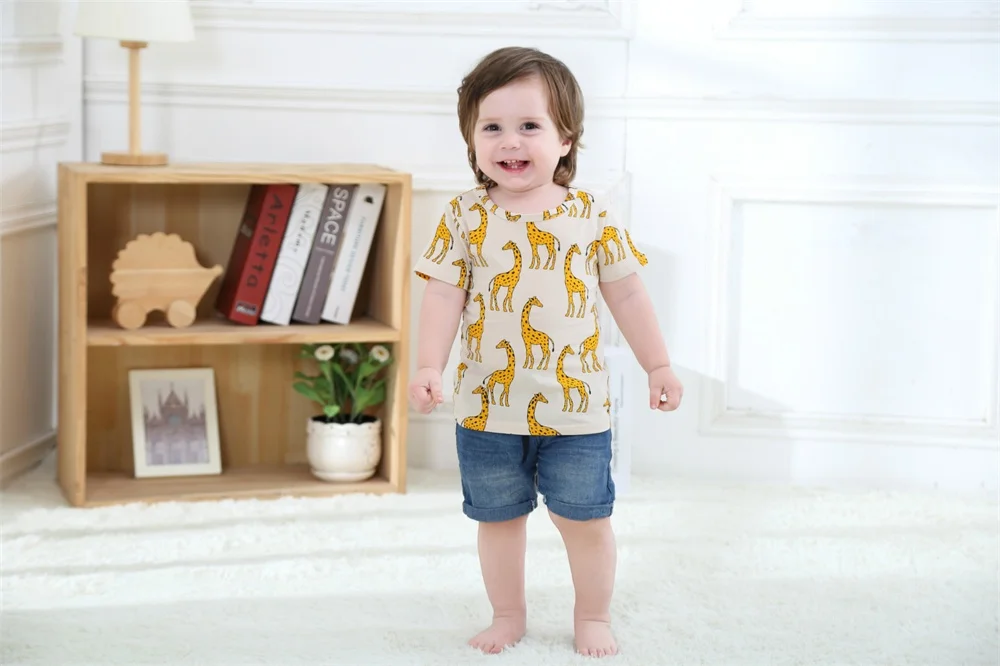 Топы с короткими рукавами для мальчиков и девочек модная летняя детская