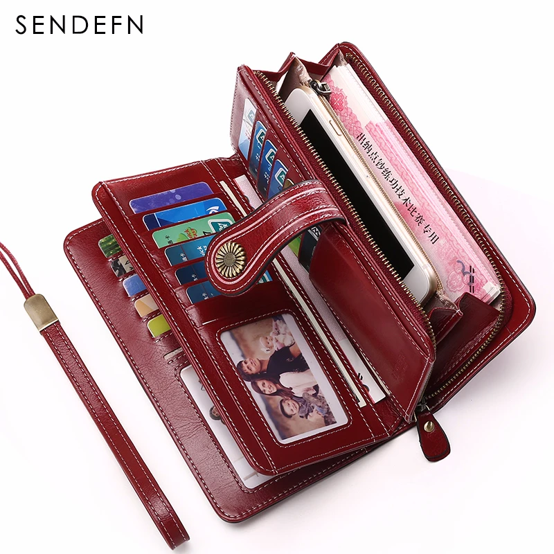Large Capacity Split Leather Card Holder Quality Wallet Long Women Zipper Clutch Casual Retro Purse Women|purse women|retro pursewallet long |