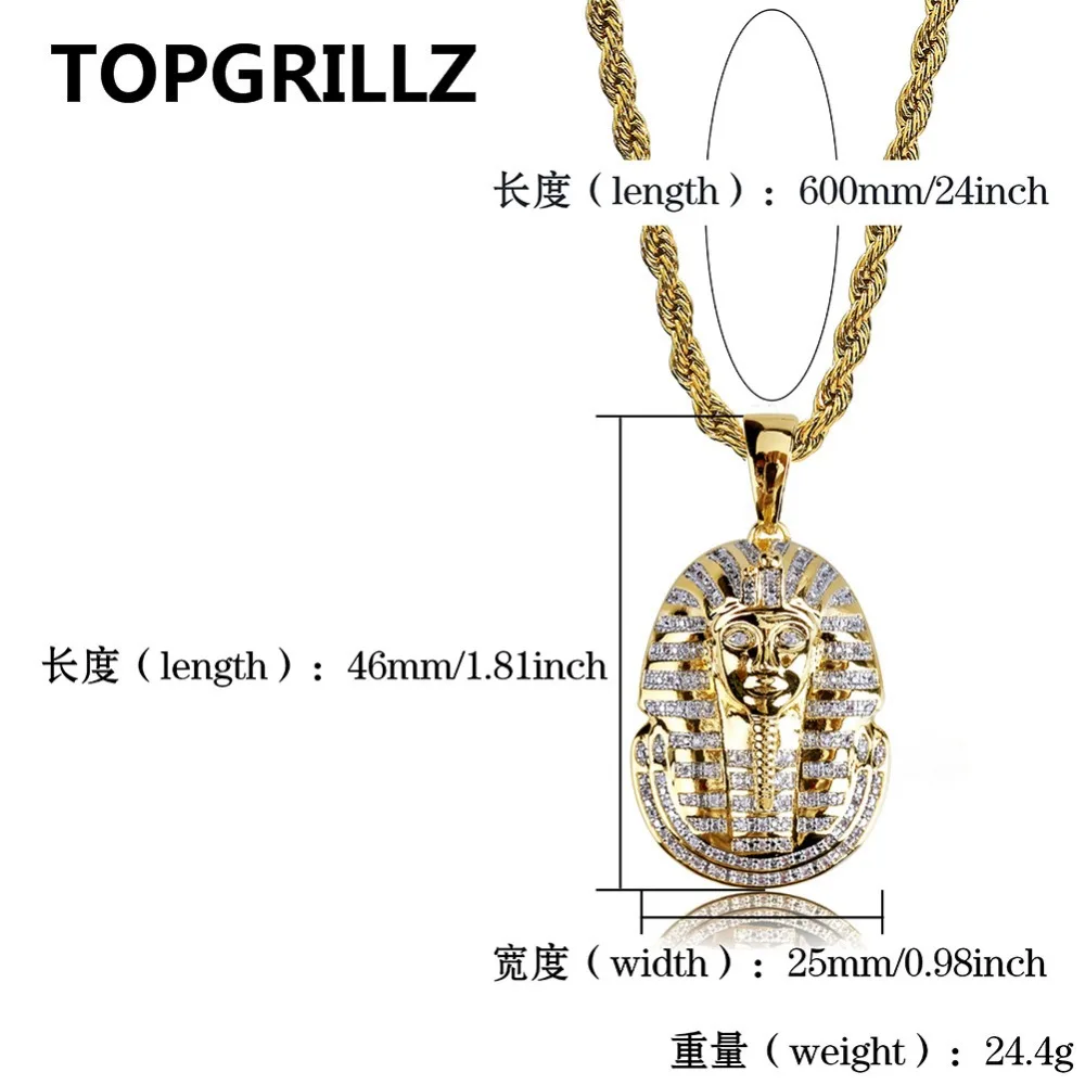 TOPGRILLZ хип хоп ювелирные изделия Iced Out золотого цвета покрытием микро проложить CZ камень египетского фараона кулон ожерелье три цепи 24 В