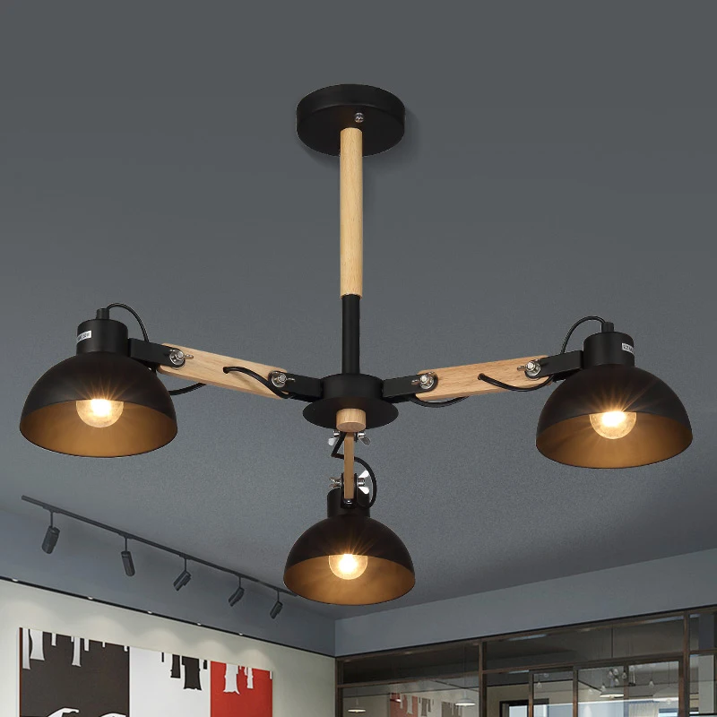 

3 Heads Modern Black Metal Shade Suspension Lamp Creative Wooden Chandelier Lamps Lights Living Room Restaurant Lighting PL553-3