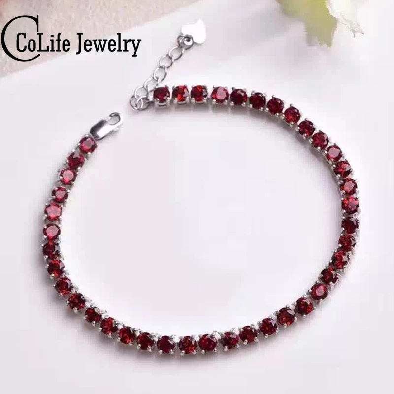 Роскошные Природные Мозамбик гранат браслет Твердые стерлингового серебра 925