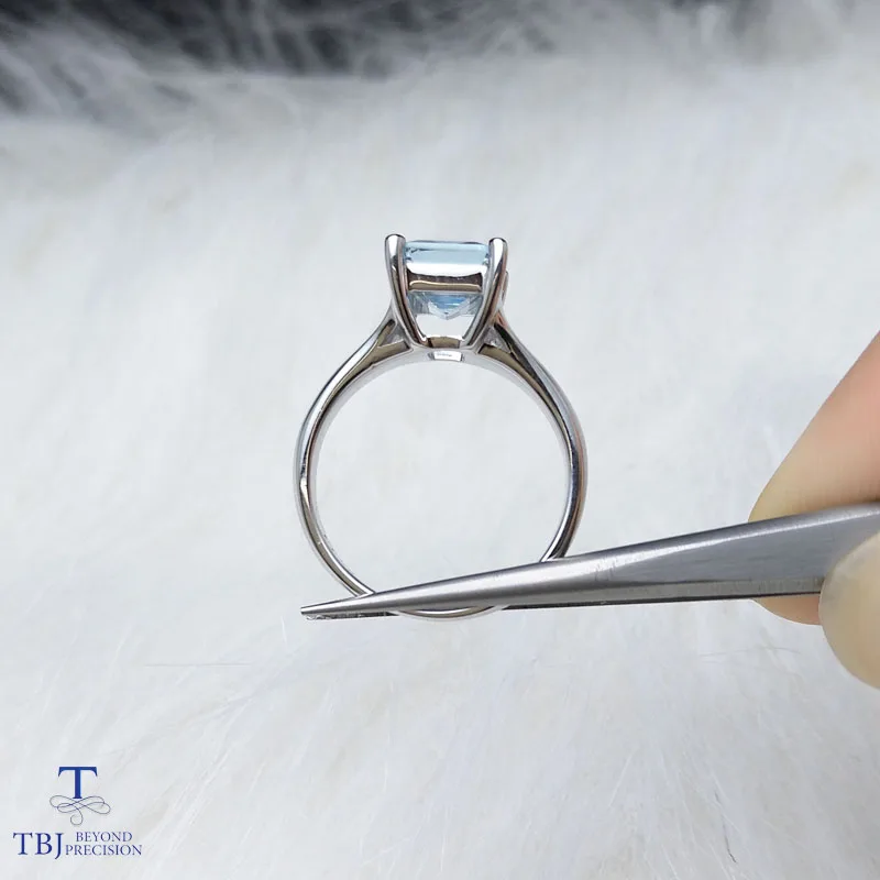 Tbj простой и элегантный Аквамарин светлого цвета oct 7*9 мм 2ct кольцо из