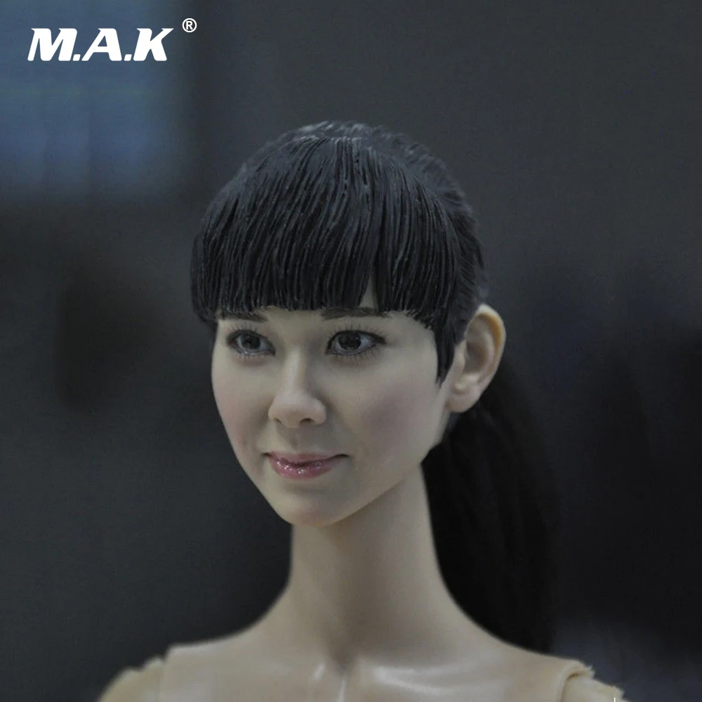 1:6 масштаб Азиатский женский манекен головы Рисунок черные волосы куклы Headplay