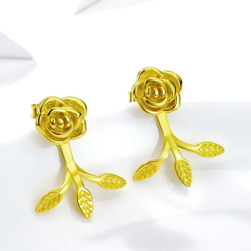 Модные серьги-гвоздики с 3D принтом розы из стерлингового серебра 925 пробы