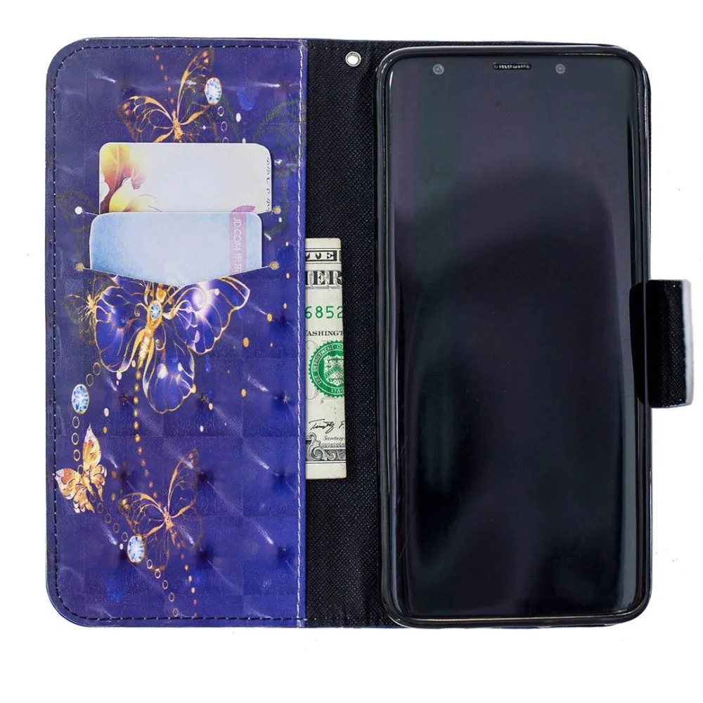 IMIDO Cute Cartoon 3D Butterfly Painted Phone Case For Samsung Galaxy S9 S8 Plus A8 A6 J4 J6 2018 J330 Leather PU Cover Coque |