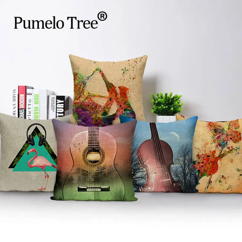 Новый дизайн модный стиль музыка гитара саксофон подушка с принтом декор Cojines