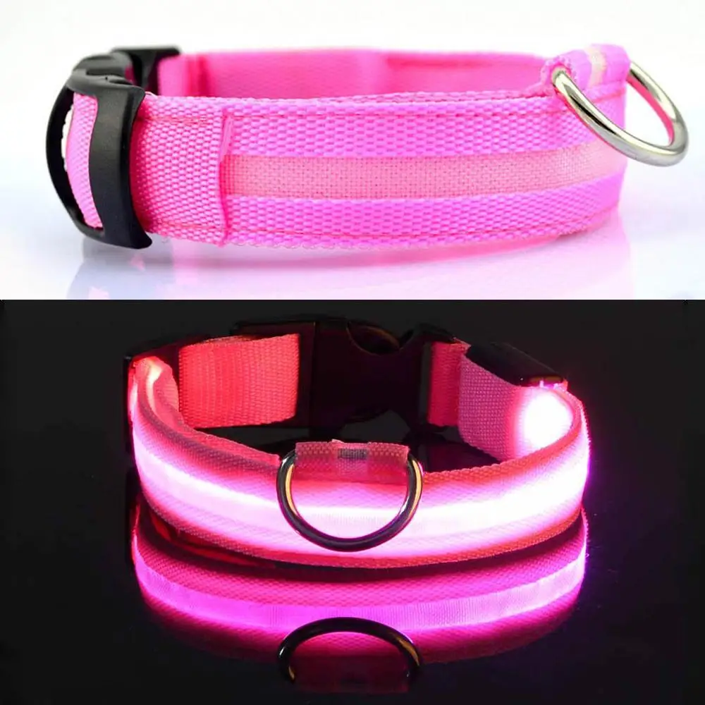 Pink Usb Charging Светодиодный ошейник для собак, нейлоновый светильник, ошейник для собак, щенок, свет ночная безопасность, светящиеся товары для домашних животных, аксессуары для домашних животных - Цвет: Pink Usb Charging