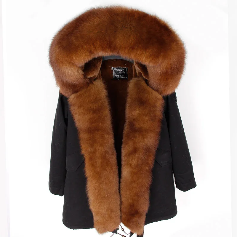 Maomaokong2018 newoversize Лисий меховой воротник съемный liningparkerсредней длины пальто женская одежда тонкий мех - Цвет: 24