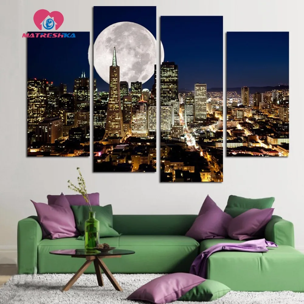 Алмазная вышивка пейзаж городская ночь модульные картины мозаика полная картина