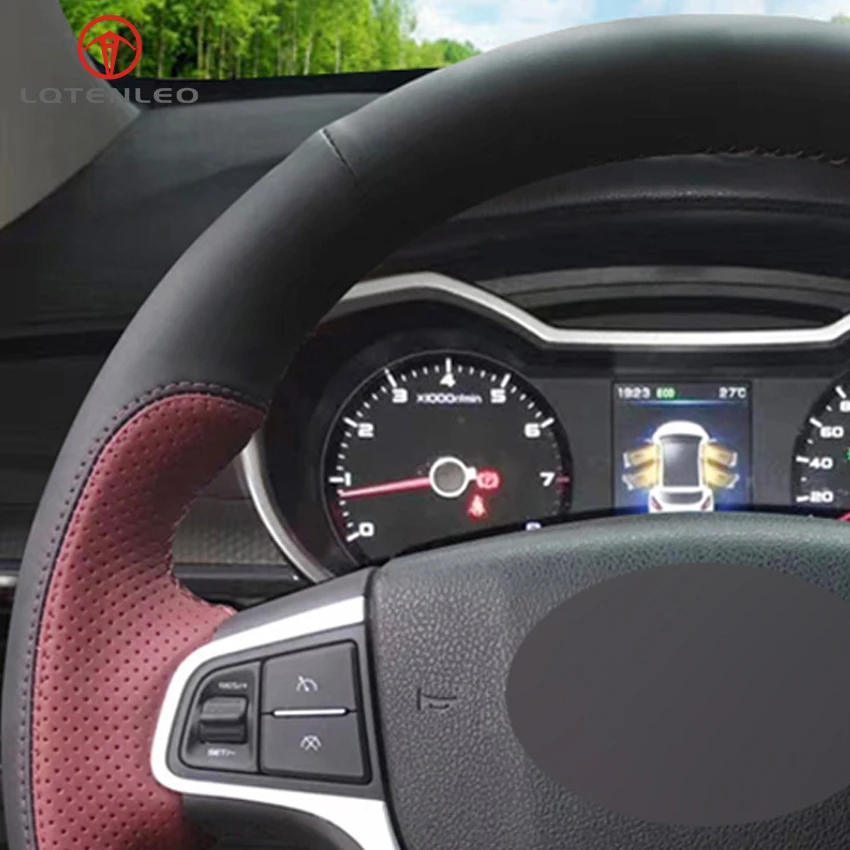 LQTENLEO черная винно-красная кожаная крышка рулевого колеса для Geely Vision X3 S1- Emgrand X7 Sport GL GT GS- King