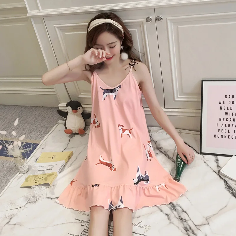 

women summer hot selling female silk nightdress sexy skirt lotus cartoon puppy skirt night dress