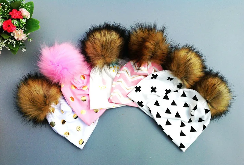 Autumn Baby Pom Hat Newborn Boys Girl Warm Cotton Beanies Infant Chevron Polka Dots Knitted Caps Hair Accessories D0966 | Детская одежда