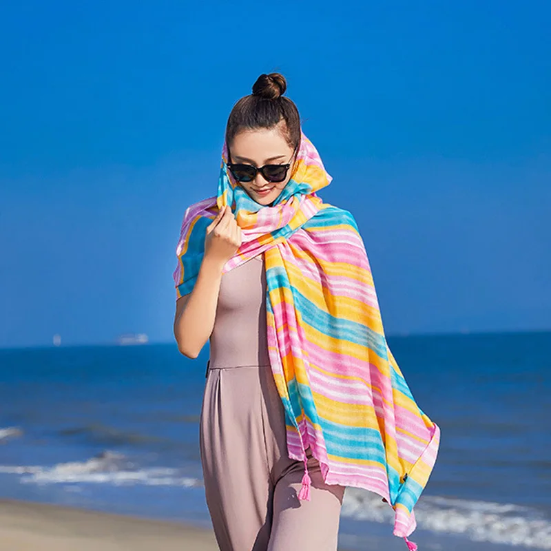 Полосатый шарф Зонт красочные Sandbeach Для женщин Бандана шаль Женская мода фуляр