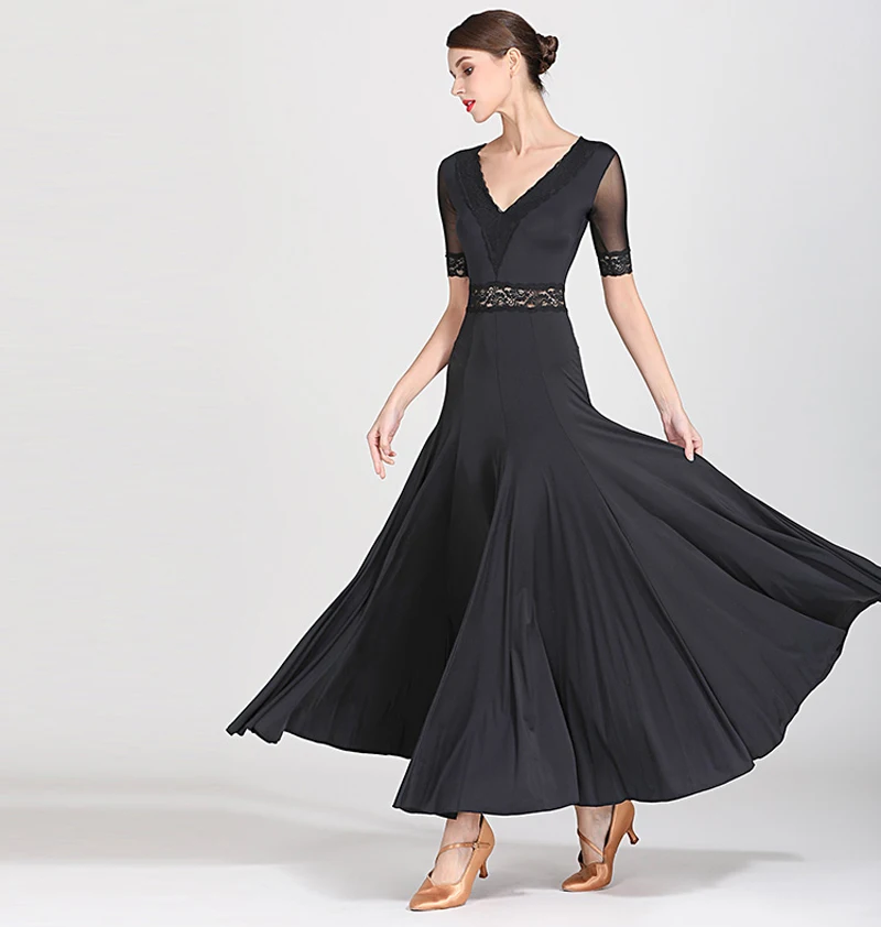 Женское бальное платье для танцев элегантное черное из лайкры конкурсов бальных