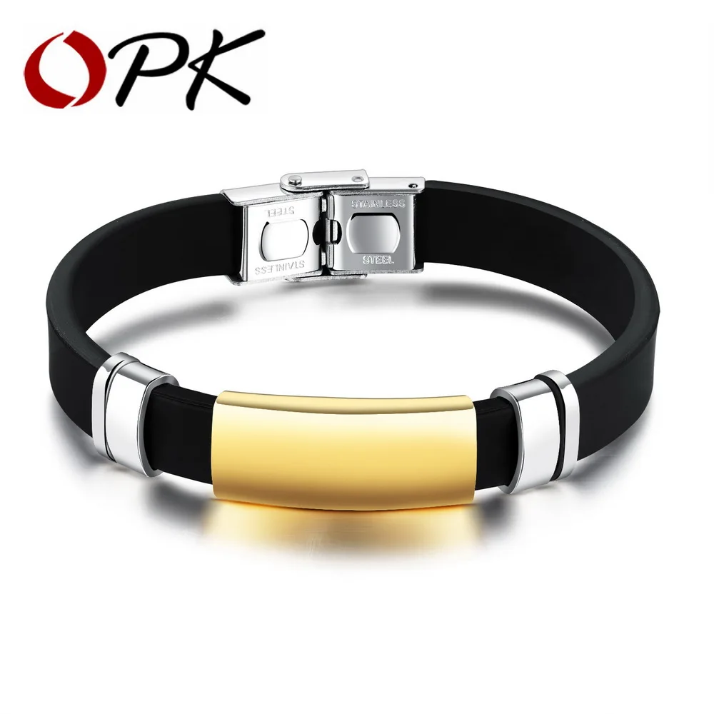 Спортивные мужские силиконовые браслеты OPK гладкий дизайн черный/цвета