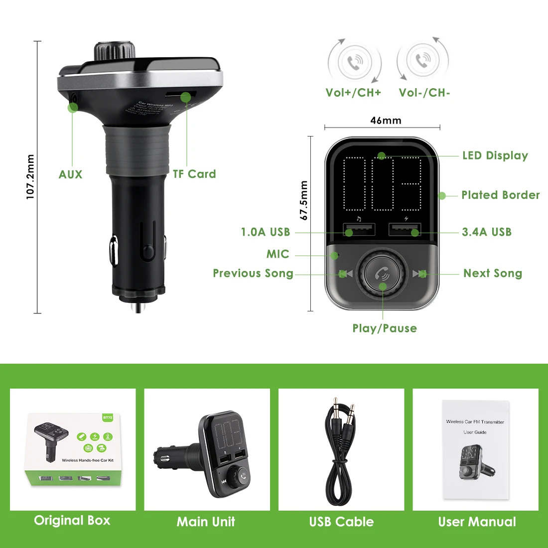 BT72 беспроводной Bluetooth Автомобильный fm-передатчик AUTOPMALL двойной USB Радио адаптер fm-модулятор TF слот для карты MP3 плеер без рук