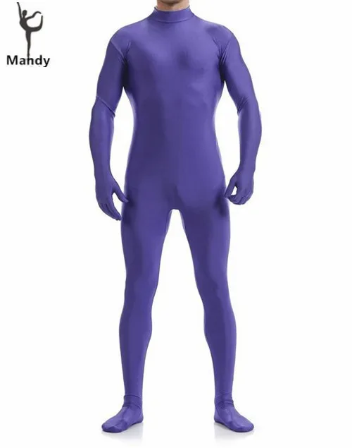 Мужской костюм зентай из черного лайкры и спандекса облегающий на молнии с