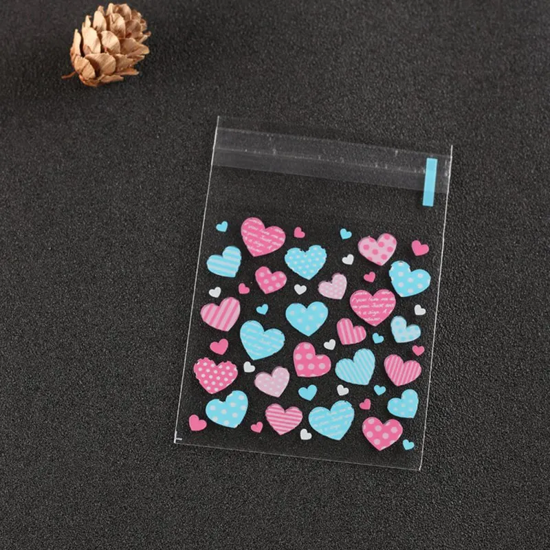 blue and pink heart 50/100 шт выпечки печенье; продукты питания мешок для упаковки конфет подарок образец украшения образец ювелирных изделий любовь из полиуретана с открытыми порами-клейкий герметик карман - Цвет: blue and pink heart