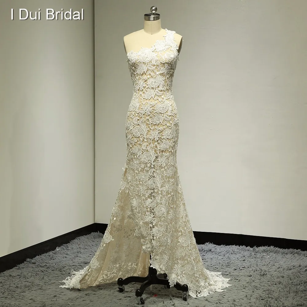 Кружевные облегающие Свадебные платья на одно плечо фотосессия|wedding dress real photo|real