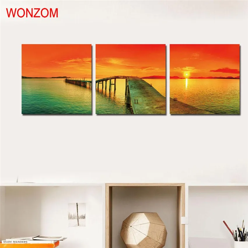 Картина на стену 3 шт. в рамке с изображением солнца Озерного пира | Дом и сад