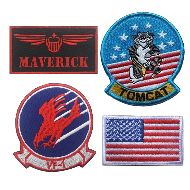 Топ пистолет MAVERICK Питт Митчелл нашивки Гусь Ник Брэдшоу TOMCAT ВМС США полета 5 патч значок набор для куртки - Цвет: Design B Set Of 4