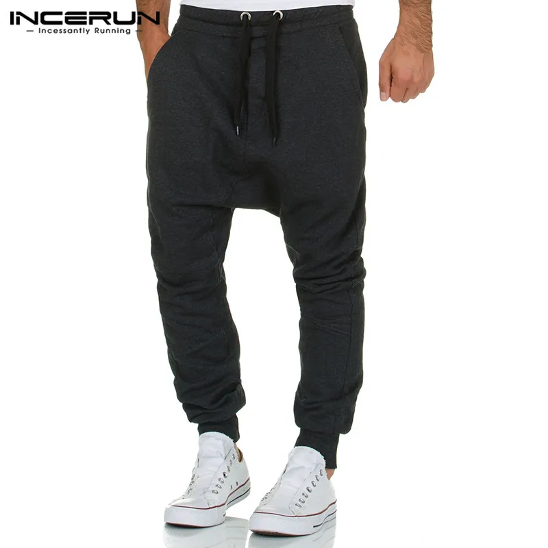 Dark Gray Pants INCERUN, мужские шаровары, одноцветные, хип-хоп, тренировочные брюки, мужские, с заниженным шаговым швом, уличная одежда, спортивные штаны, джоггеры, повседневные мужские штаны, S-3XL - Цвет: Dark Gray Pants