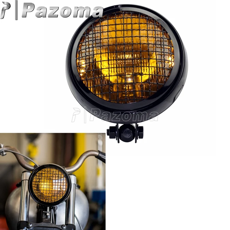 

Black Motorbikes 5.75" Retro Mess Grill Guard Headlight Front Custom Headlamp for Harley Cafe Racer Scrambler