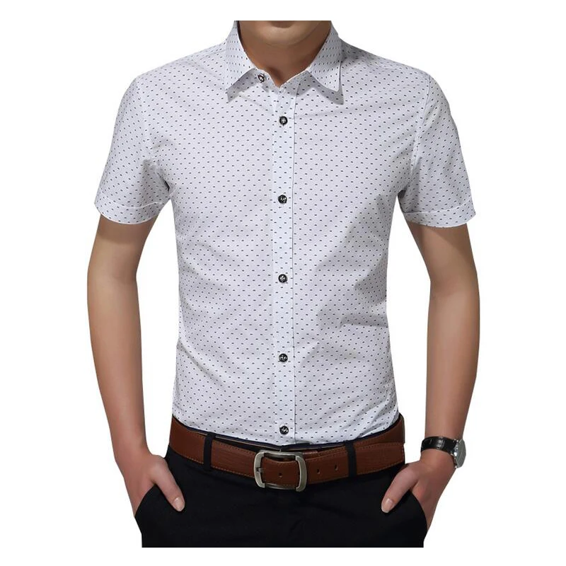 

2019 New Arrival Men's Shirt Fashion Cotton Men Social Shirt Mens Short Sleeve Shirts Man Polka Dot Casual Asian Size 5XL