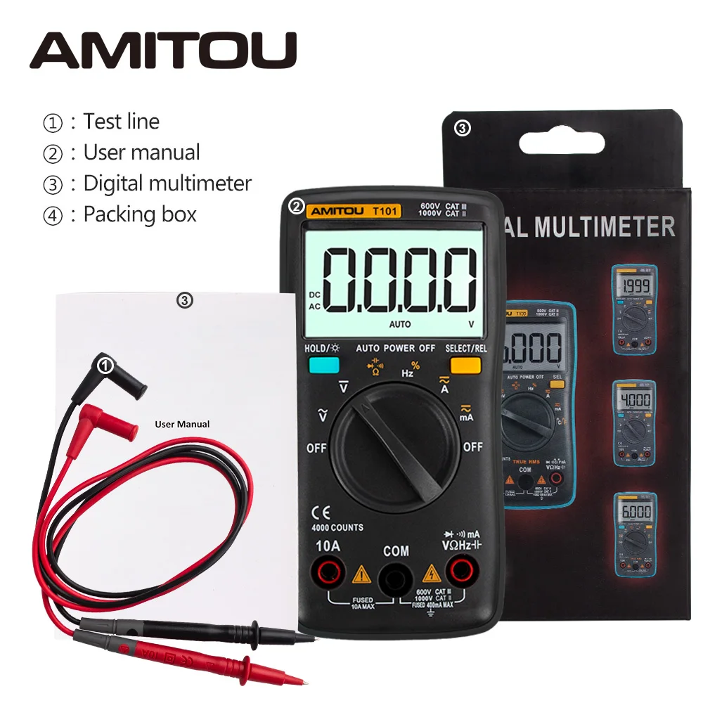 AMITOU 4 цвета T101 яркий ЖК цифровой мультиметр преобразования