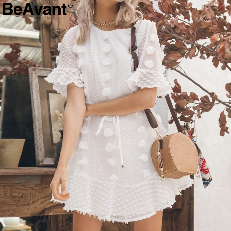 BeAvant элегантные цветочные белые платья женские летние с рюшами пляжные короткие