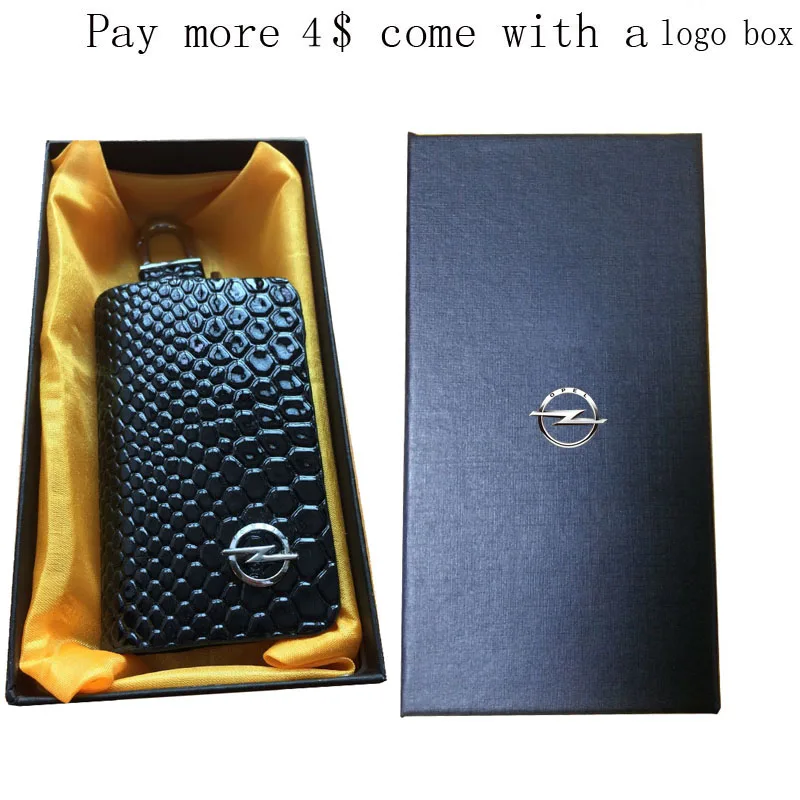 Black with logo box KUNBABY змеиная кожа авто ключ дистанционный Чехол Держатель Автомобильный бумажник-ключница кольцо на сумку брелок для Opel - Название цвета: Black with logo box