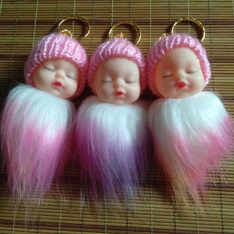 New Sky Blue Sleeping Baby Keychain Cute Cartoon Series Keyring Fake Fur pompons Handmade Crafts Party Gifts 12 pcs/lot | Украшения и