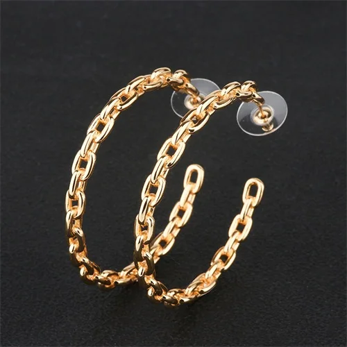 Gold Color Стиль, позолоченные черные металлические медные цепочки, большие круглые серьги, модные женские подарки для женщин, модные ювелирные изделия - Окраска металла: Gold Color