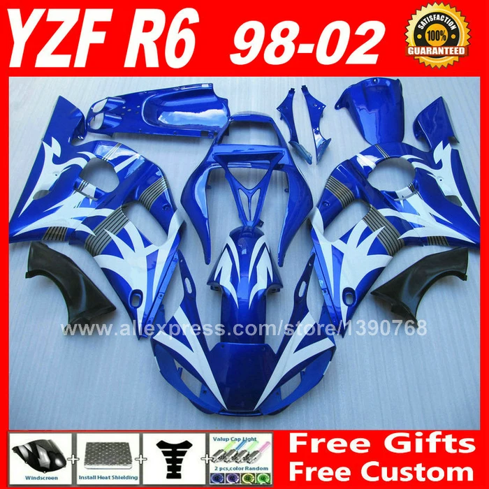Синий белый Обтекатели пригодный для YAMAHA R6 YZFR6 1998 1999 2000 2001 2002 пластиковых деталей