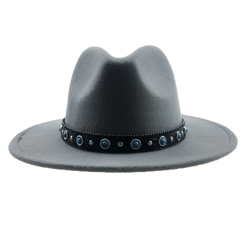 Grey Felt hats Новые осенние фетровая шляпа с красивым поясом для Для женщин Для мужчин зимние Джаз Панама Шапки Винтаж шляпа Кепки широкими полями чувствовал шапки YY18098 - Цвет: Grey Felt hats