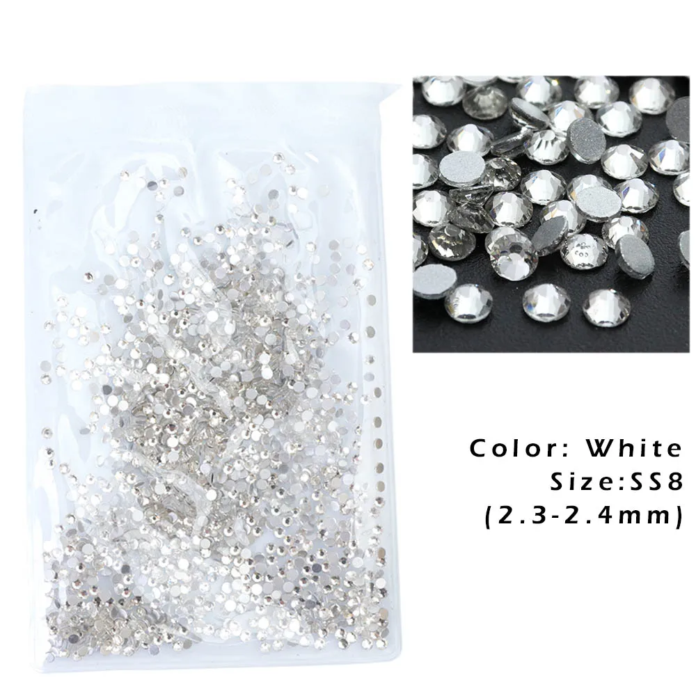 SS8 White 1440 шт. блеск AB белый кристалл SS3-SS12 Стразы для ногтей с плоским основанием Strass Gem не исправление ногтей декорации SA096 - Цвет: SS8 White