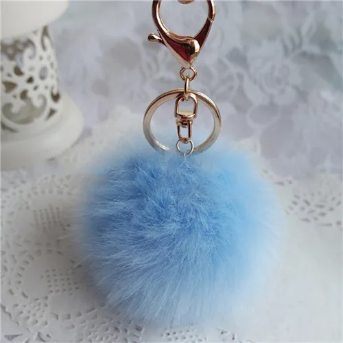 Light Blue Милый мягкий пушистый кролик меховой шар брелок жемчужный меховой брелок брелоки с помпонами меховой помпон брелок Porte Clef шарм хороший подарок - Цвет: Light Blue
