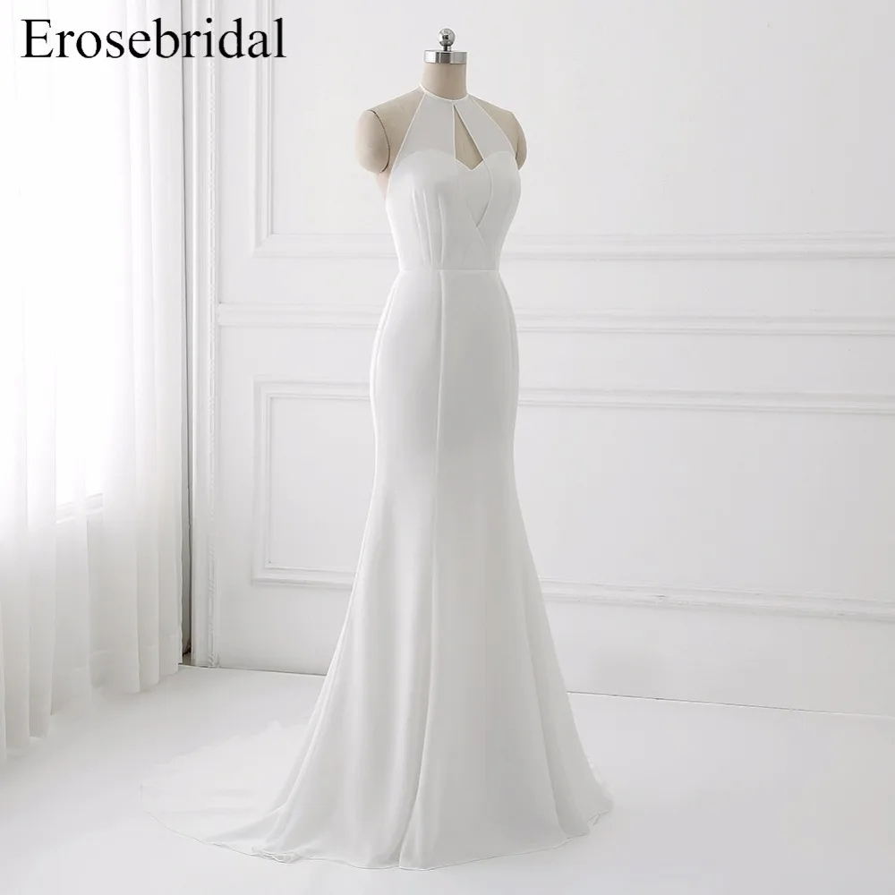 2018 новые шифоновые Свадебные платья Erosebridal Русалка свадебное платье дешевая цена