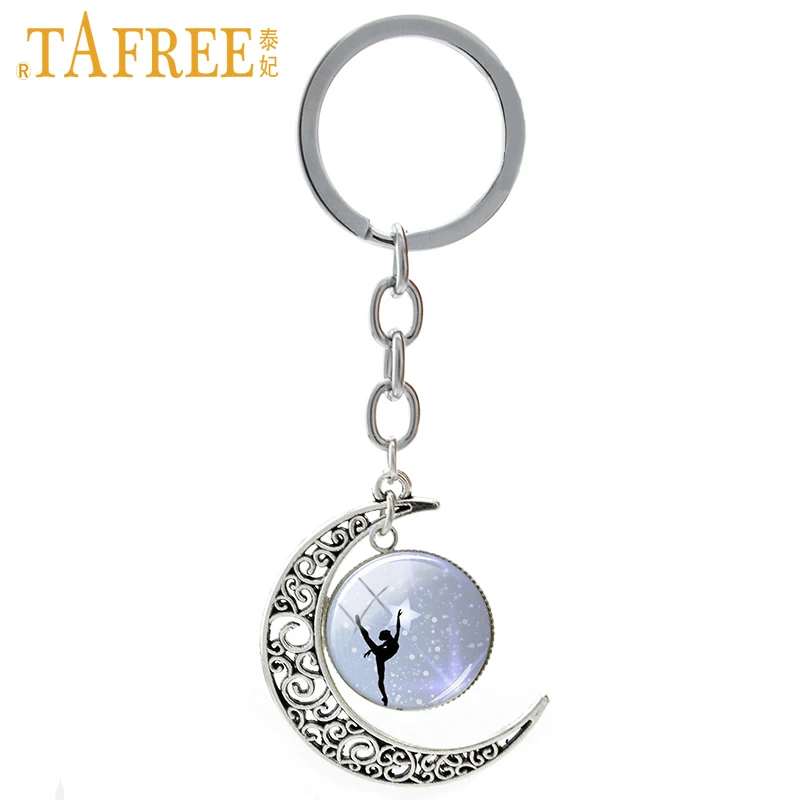 TAFREE Ballet night moon pendant keychain High Quality chains sweet romantic men women round dome Glass Vintage jewelry NS131 | Украшения и