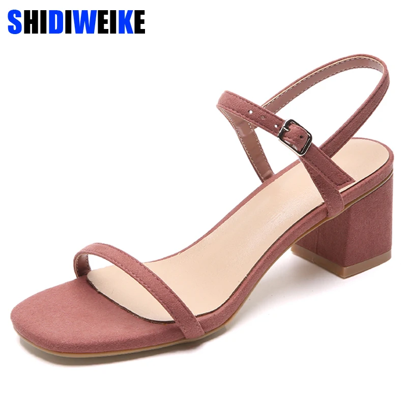 Летние классические сандалии на среднем каблуке Босоножки с открытым носком и