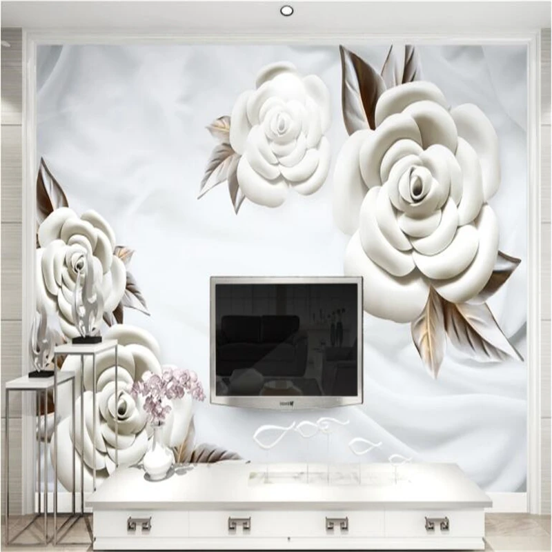 

beibehang Large Custom Wallpaper Mural Modern Simple Three - dimensional Embossed Flower Silk TV Backdrop Decorative Painting