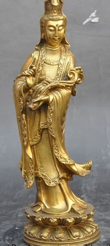 

Быстрая Доставка 11 "Китайский буддийский латунная фигурка ruyi kwan-инь Гуаньинь Бодхисаттва богиня статуя Будды