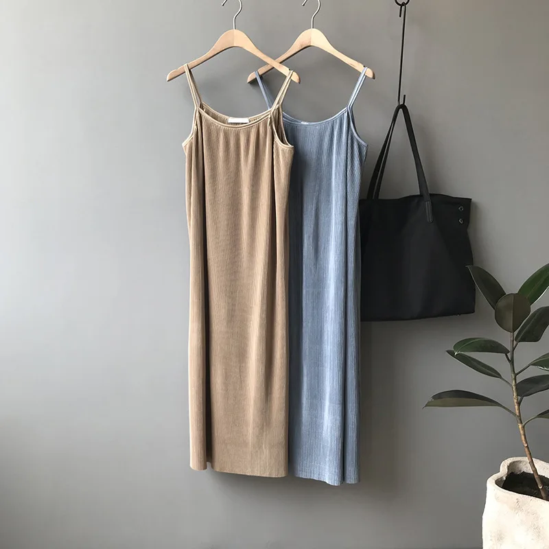 New Summer Women Beach Maxi Dress Casual Loose Sleeveless V-neck Sling Long Dress Elegant Solid pleated Party Dresses Vestidos