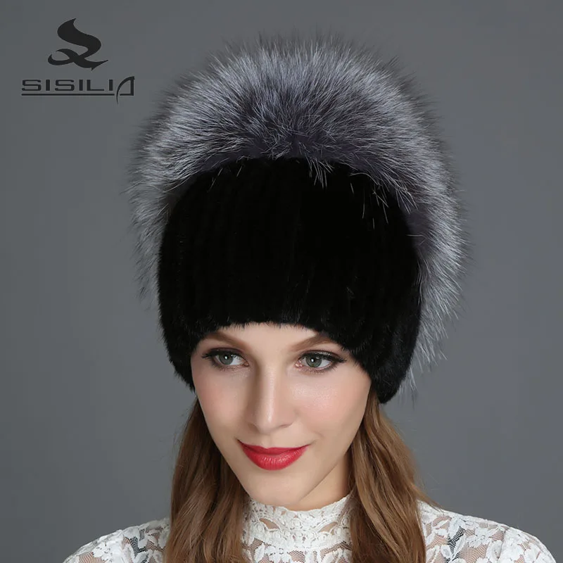 SISILIA 2017 новые женские шапки с ракконом и лисьим мехом зимние помпонами разные