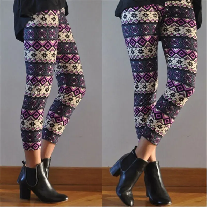 1pc Women Ankle Length Tribal Printed Casual Skinny Slim Legging Stretchy Knit Christmas Gift Snowflake Leggins | Женская одежда