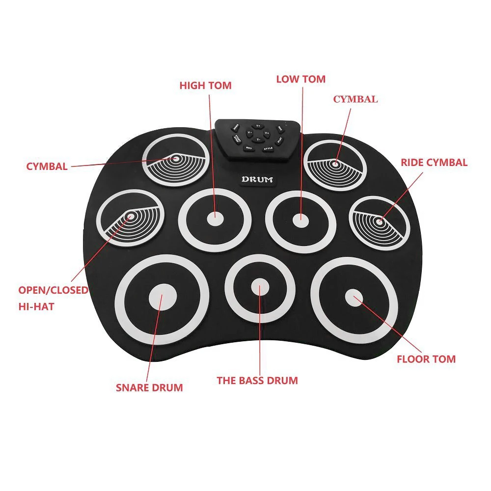 

Portable Silicone Electronic 9 Pads Roll Up Drum with Drumsticks and Sustain Pedal Students Children Practice Drum